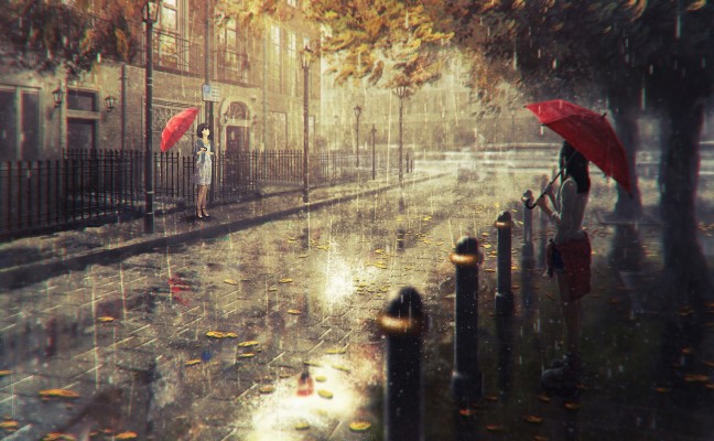 Anime Rain And Umbrella Drawing 2106x1080 Wallpaper Teahub Io