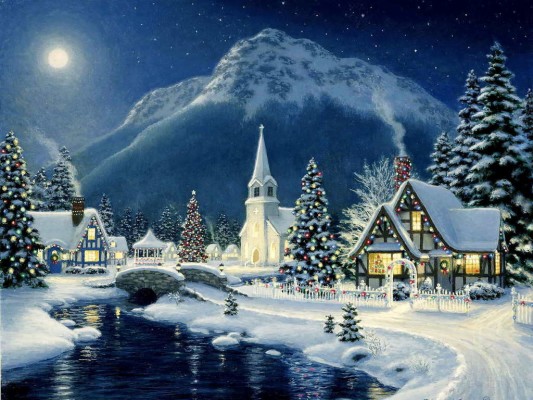 Beautiful Christmas Scene ❅ - Christmas Village Backgrounds - 1024x768  Wallpaper 