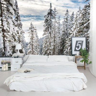 Alps Winter Forest Wall Mural - White Brick Wall Room - 900x900 ...