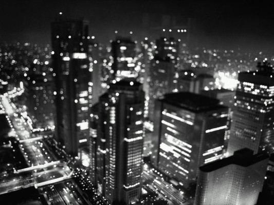 black and white photography city lights