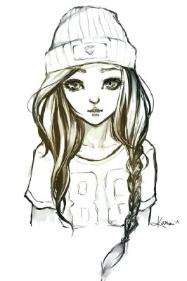 Drawing Of A Girl Wearing A Cap - 640x1138 Wallpaper 