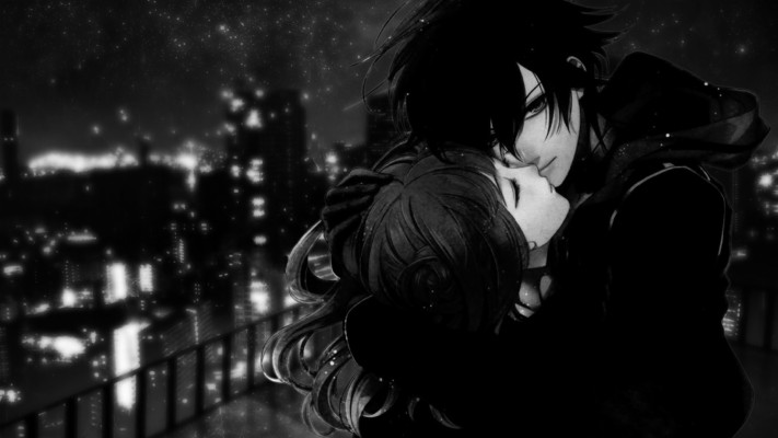 2560x1440, Black White Anime Love Picture 7454 Wallpaper - Anime Couple