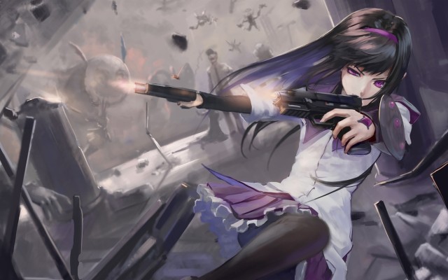 1920x1200, Girl Shoots A Gun, Anime Girl Fairy Madoka - Homura Akemi ...