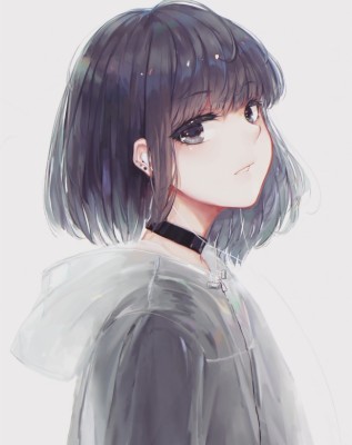 Anime Girl, Profile View, Choker, Short Hair, Coat - Cute Anime Girl Short  Hair - 650x819 Wallpaper 