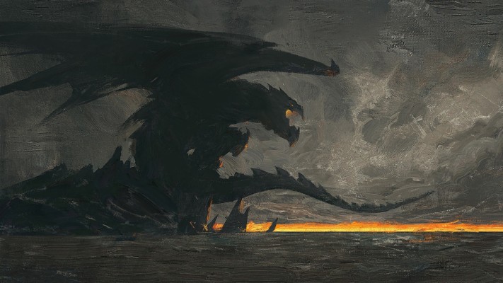 Dragon, Fantasy, Dark, Art, Wallpaper - Painting 1366 X 768  - HD Wallpaper