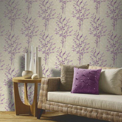 Living Wallpaper Ideas Purple Accents Wooden Floor - Living Room ...