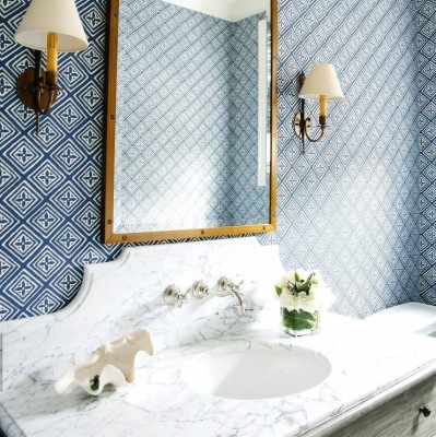 Blue Bathroom Wallpaper Blue And Gold Bathroom With - Blue And White ...