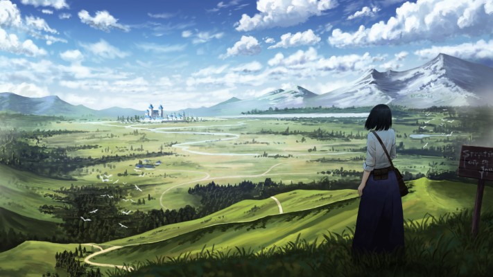 Wallpaper Outdoor, Original, Anime Girl, Landscape, - Anime Desktop Wallpaper  4k - 2048x1152 Wallpaper 