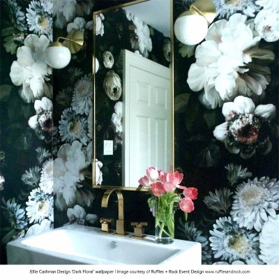 Floral Bathroom Wallpaper Black And White Floral Wallpaper - Black ...