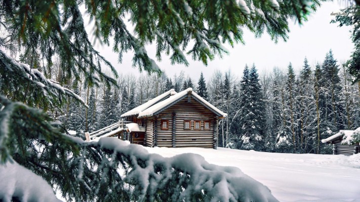 Log Cabin In Snow Wallpaper - Cabin In The Winter Lake - 1920x1200 ...