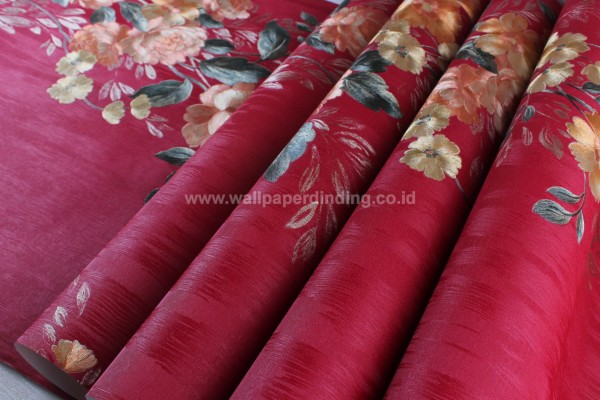 Wallpaper Dinding Motif Bunga Mawar Merah Dasar Putih ...