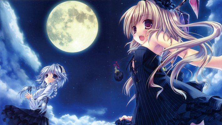 wallpaper anime girl vampire night moon  anime girl