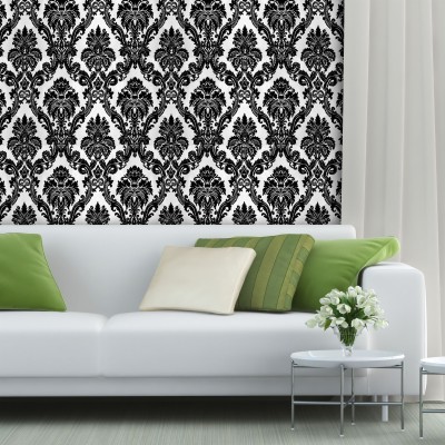 Black And White Flock Wallpaper - Living Room - 1600x1031 Wallpaper