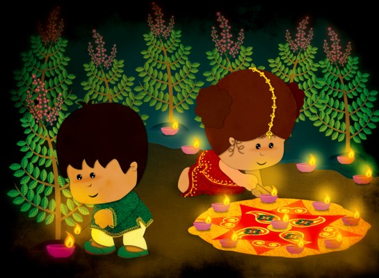 Very Cute Kids Diwali Wallpaper - Eco Friendly Diwali Drawing - 916x672  Wallpaper 