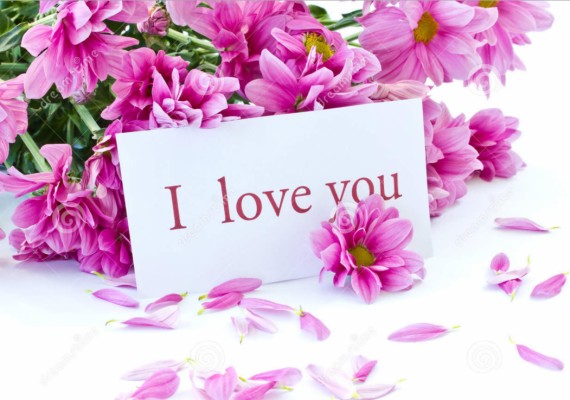 I Love You Picture Purple Flowers With Card - Love You With Flowers ...