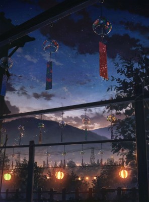 Anime, Nature, Lantern, Dark, Sky, Stars, Hd Wallpaper - Anime Backgrounds  - 728x981 Wallpaper 