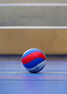 Blue, White, And Red Volleyball Ball Near White Net - Volleyball Images