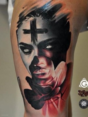 Traditional Black Cross Thigh Tattoo Design For Women - Tattoo - 1200x1600  Wallpaper 
