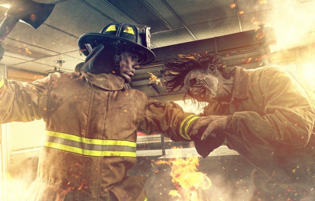 Photo Wallpaper Fire, Fire, Fight, Zombie Vs Firefighter - วอลเปเปอร์