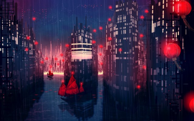 Rainy City Night Anime Scenery Data-src /w/full/4/6/8/86745 - Night Anime  City Scenery - 2560x1600 Wallpaper 