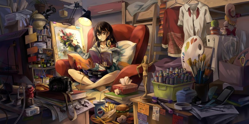 Anime Girl In Room - 2400x1200 Wallpaper 