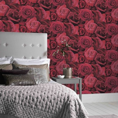 New Beautiful Red Rose Flowers Bedroom Wallpaper Wall - Wallpaper ...