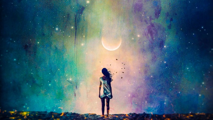 Wallpaper Of Alone Full Moon Girl Sad Sky Background Moon And Sad Girl 2560x1440 Wallpaper Teahub Io