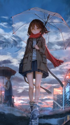 Wallpaper Girl, Kitten, Flower, Anime, Street, Rain - Anime Girl In The ...
