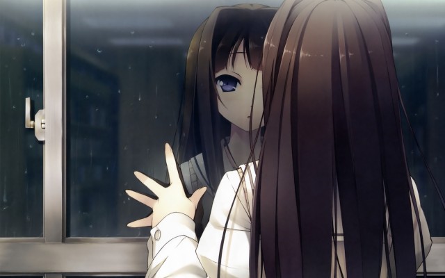 Wallpaper Anime Girl, Window, Reflection, Drop, Rain, - Anime Girl Alone  And Sad - 1440x900 Wallpaper 