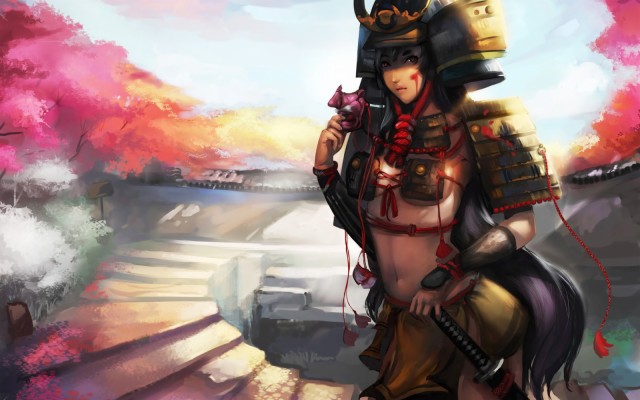 Samurai Armor Girl Female Anime Hd Wallpaper Desktop - Anime Samurai  Wallpaper Hd - 1600x1000 Wallpaper 