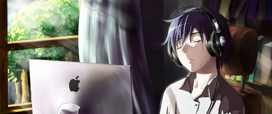 Preview Wallpaper Guy, Anime, Computer, Tears, Sadness, - Anime Boy Wallpaper  4k - 2560x1080 Wallpaper 