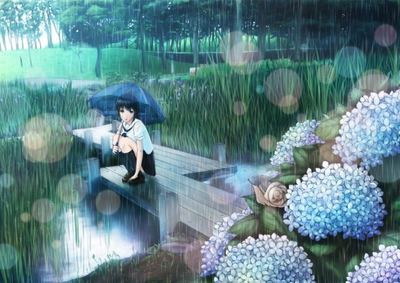 Wallpaper Girl, Kitten, Flower, Anime, Street, Rain - Anime Girl In The ...