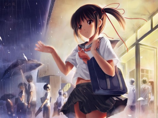 Wallpaper Girl Kitten Flower Anime Street Rain Anime Girl In The Rain X