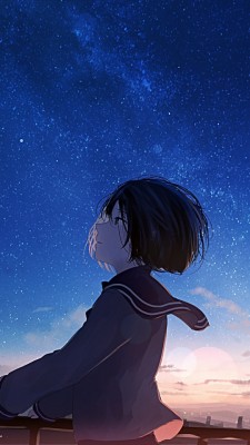 Black Hair Grass Original Phone Sakais Scenic Sky Stars - Anime Starry ...