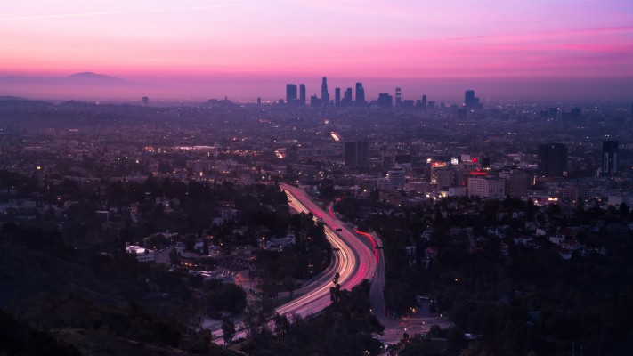 Wallpaper City, Aerial View, Road, Sunset, Los Angeles, - Los Angeles ...