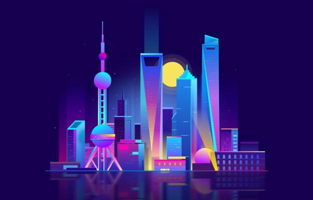 Photo Wallpaper Minimalism, Night, Tower, Vector, The - Shanghai ...