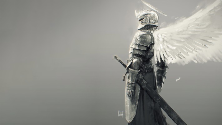 2560x1440, Medieval Knight With Wings And Halo Illustration - Angel ...