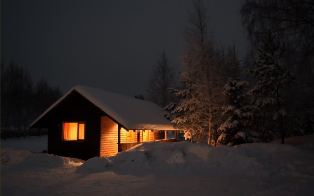 Log Cabin In Snow Wallpaper - Cabin In The Winter Lake - 1920x1200 ...