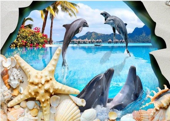 3d Dolphin Wallpaper - Dolphins With Sea Shells - 919x652 Wallpaper -  