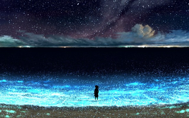 Anime, Night, Sky, Stars, Clouds, Scenery, 4k, - Aesthetic Anime Night