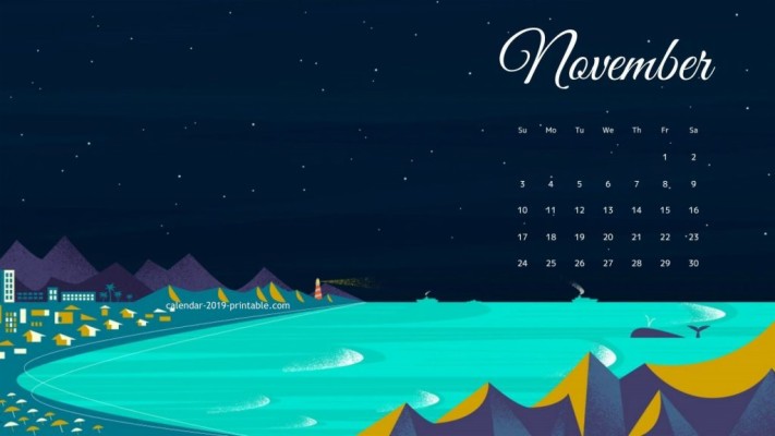 November 2019 Hd Wallpaper Calendar Night In The Beach Illustration 1024x576 Wallpaper Teahub Io