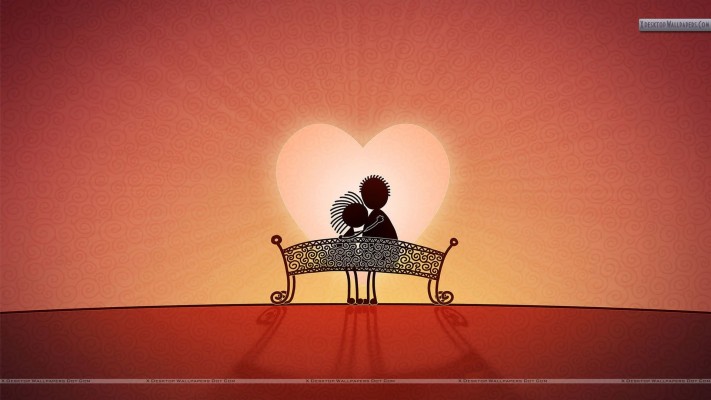 Artistic Cartoon Couple Sitting On A Bench Wallpaper - Couple In Sunset  Cartoon - 1920x1080 Wallpaper 