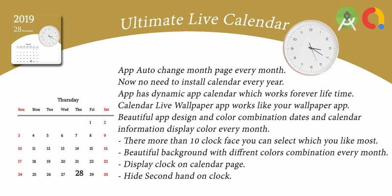 Ultimate Live Calendar Wallpaper Android Template Document 1600x800