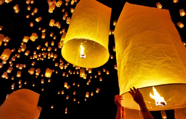 Photo Wallpaper The Sky, Night, Lights, Thailand, Lanterns, - Loy ...