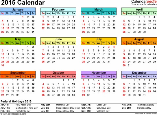 2015 Calendar With Holidays Excel - Printable 2020 Calendar Canada ...