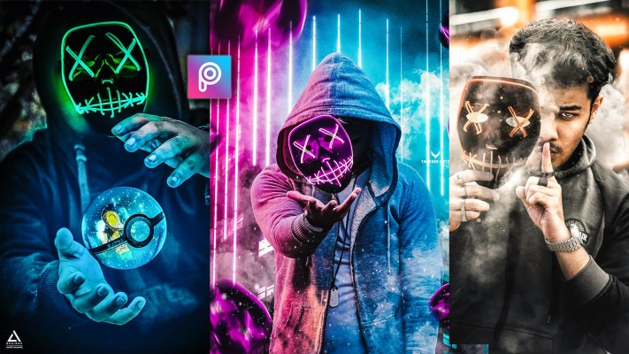 3d Neon Hacker Mask Photo Editing Background Download - Mask Hacker Images  Hd - 1920x1080 Wallpaper 