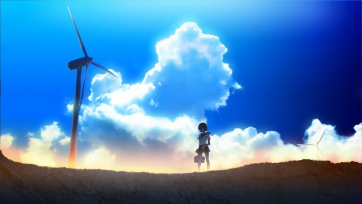 Anime Girls, Wind Turbine, Nature, Cloud Wallpaper,anime Anime Girl