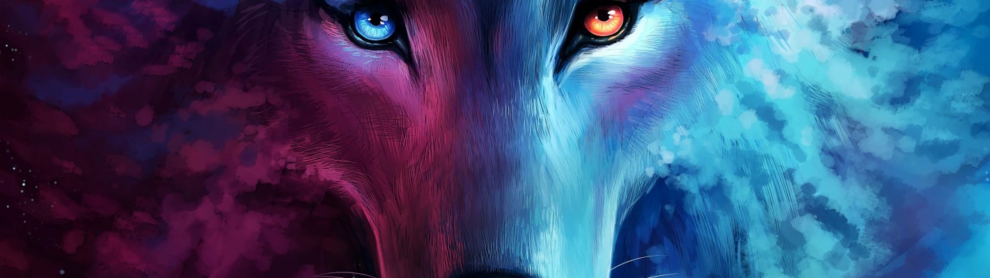 Wolf, Fantasy, Art, 4k, - Pink And Blue Wolf - 3840x1080 Wallpaper