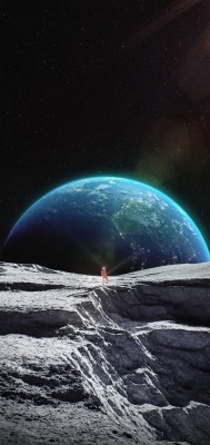 Moon Surface Astronaut Earth Galaxy Stars 1440x3040