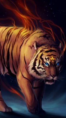 Fantasy Fire Tiger Mobile Wallpaper - Fire Tiger Wallpaper Hd 